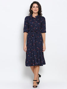 Propizio Women's Printed Skater Dress (Navy blue)