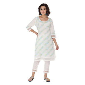 Propizio Hand Embroidery Women's Ethnic Kurti Set (Off white)