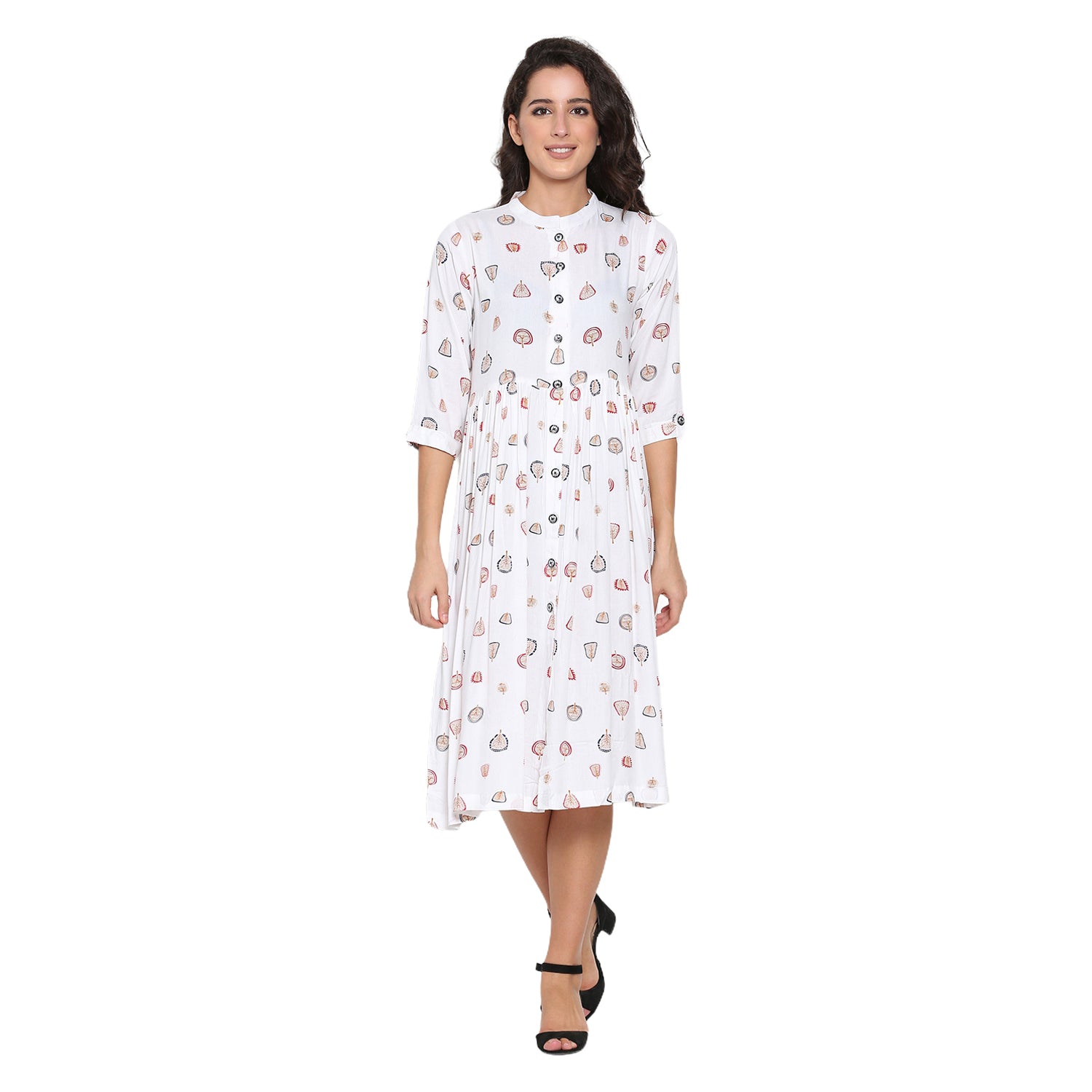 Propizio Women's Printed Fit & Flare Dress (White)