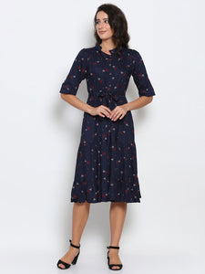 Propizio Women's Printed Skater Dress (Navy blue)