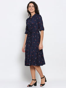 Propizio Women's Printed Skater Dress (Navy blue)