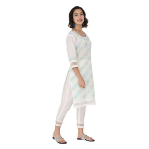 Propizio Hand Embroidery Women's Ethnic Kurti Set (Off white)