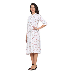 Propizio Women's Printed Fit & Flare Dress (White)