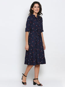 Propizio Women's Printed Skater Dress (Navy blue)