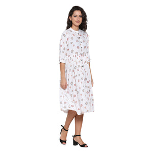 Propizio Women's Printed Fit & Flare Dress (White)