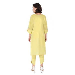 Propizio Hand Embroidery Women's Ethnic Kurti with Pants (Yellow)