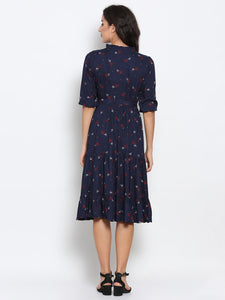 Propizio Women's Printed Skater Dress (Navy blue)