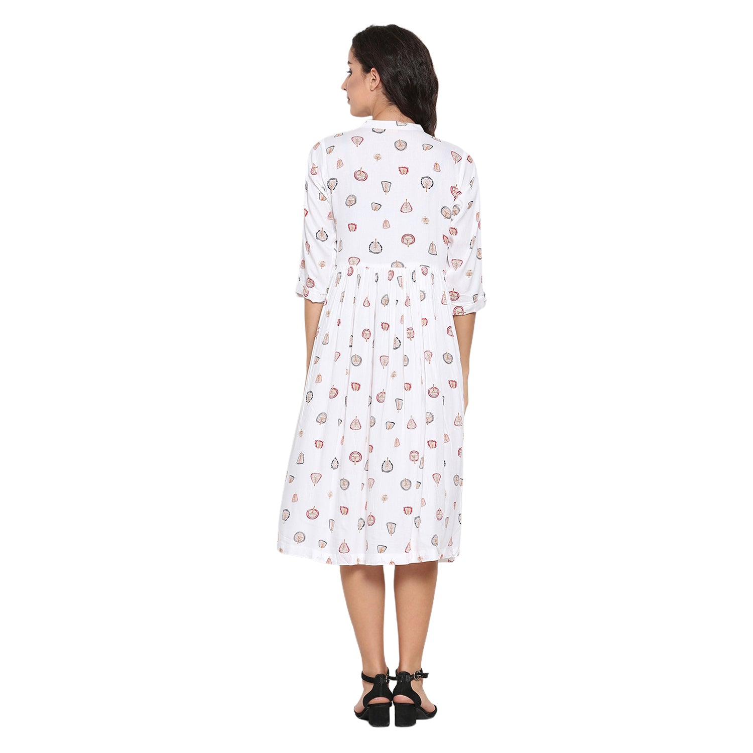 Propizio Women's Printed Fit & Flare Dress (White)