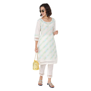 Propizio Hand Embroidery Women's Ethnic Kurti Set (Off white)