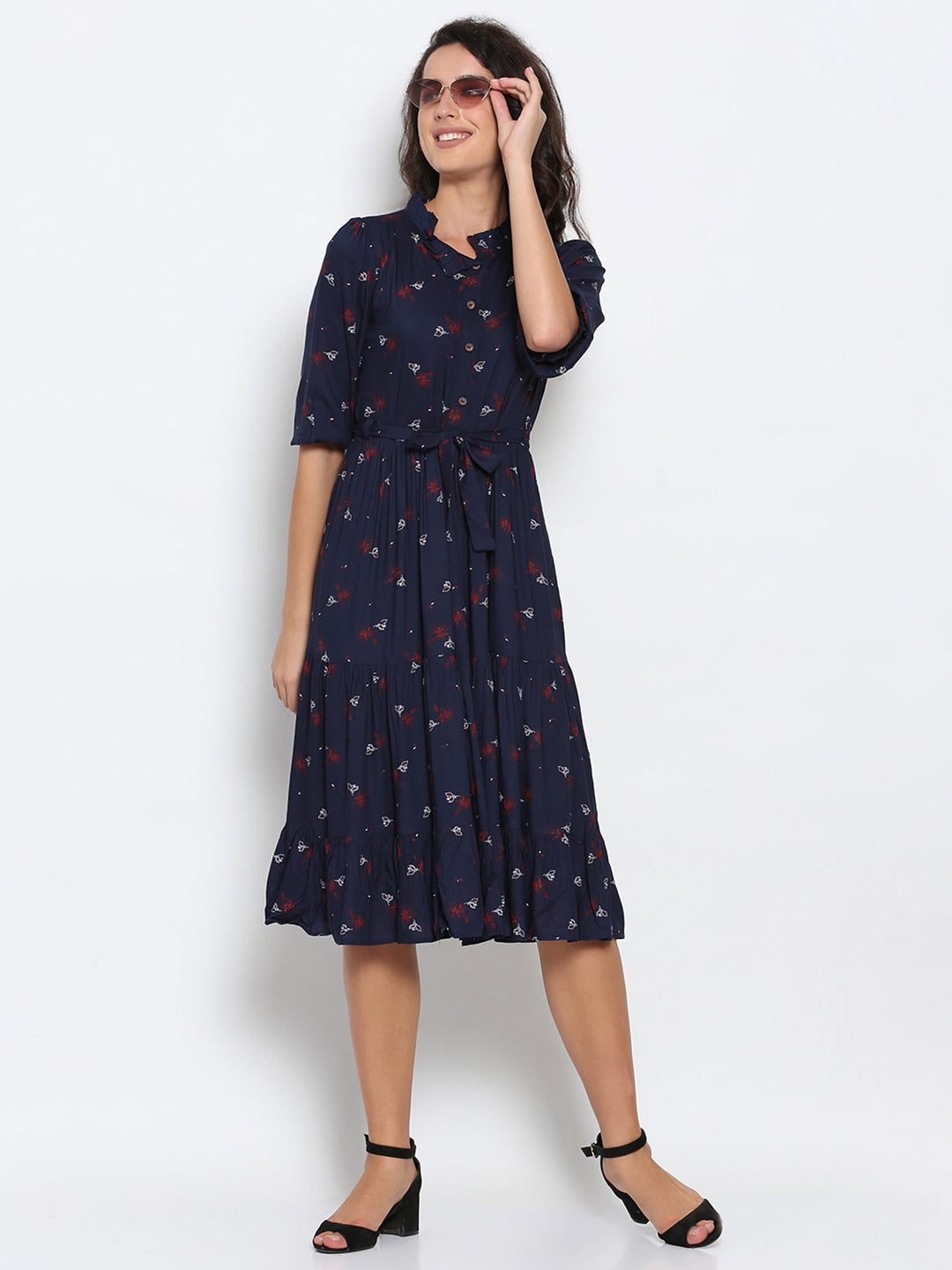 Propizio Women's Printed Skater Dress (Navy blue)