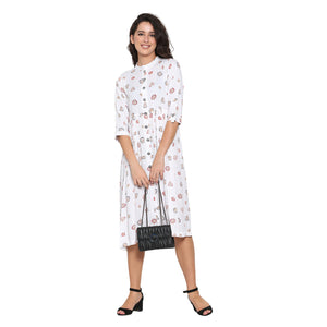 Propizio Women's Printed Fit & Flare Dress (White)